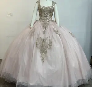 NO.13 Quinceanera Dress Blush/Gold Burgundy/Gold Remonable Strap Ball Gown Tulle Dress