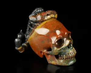 3.2" Black Zebra Agate Carved Crystal Skull & Scorpion, Crystal Healing