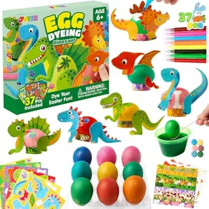 JOYIN 37 PCS Dinosaur Easter Egg Dye Decoration Kit with Dye Tablets and Stickers, Coloring Dyeing Set for Easter Theme Party, Egg Hunt Creativity Activity.