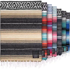 Authentic Large Handwoven Mexican Blanket - Soft Yoga Blankets - Durable Serape - Lightweight Falsa Blanket, Beach, Camping, Picnic, Equestrian Saddle, Outdoor Blankets 70"x50" - Sand
