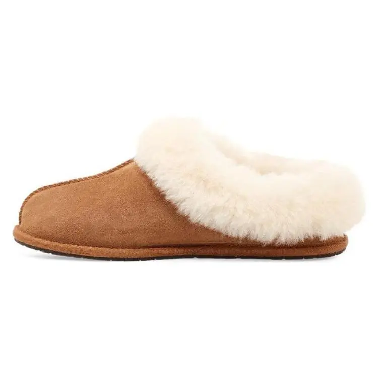 Women's UGG Sheepskin Round-Toe Slip-On Casual Loafers - 2020 Minimalist Designer Collaboration, Chestnut, Lightweight & Durable, Urban Streetwear Shoe & Footwear