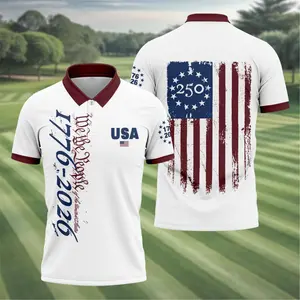 USA 250th Anniversary Golf Polo 1776-2026 Celebration Shirt Short Sleeve Outdoors Lightweight Print Menswear