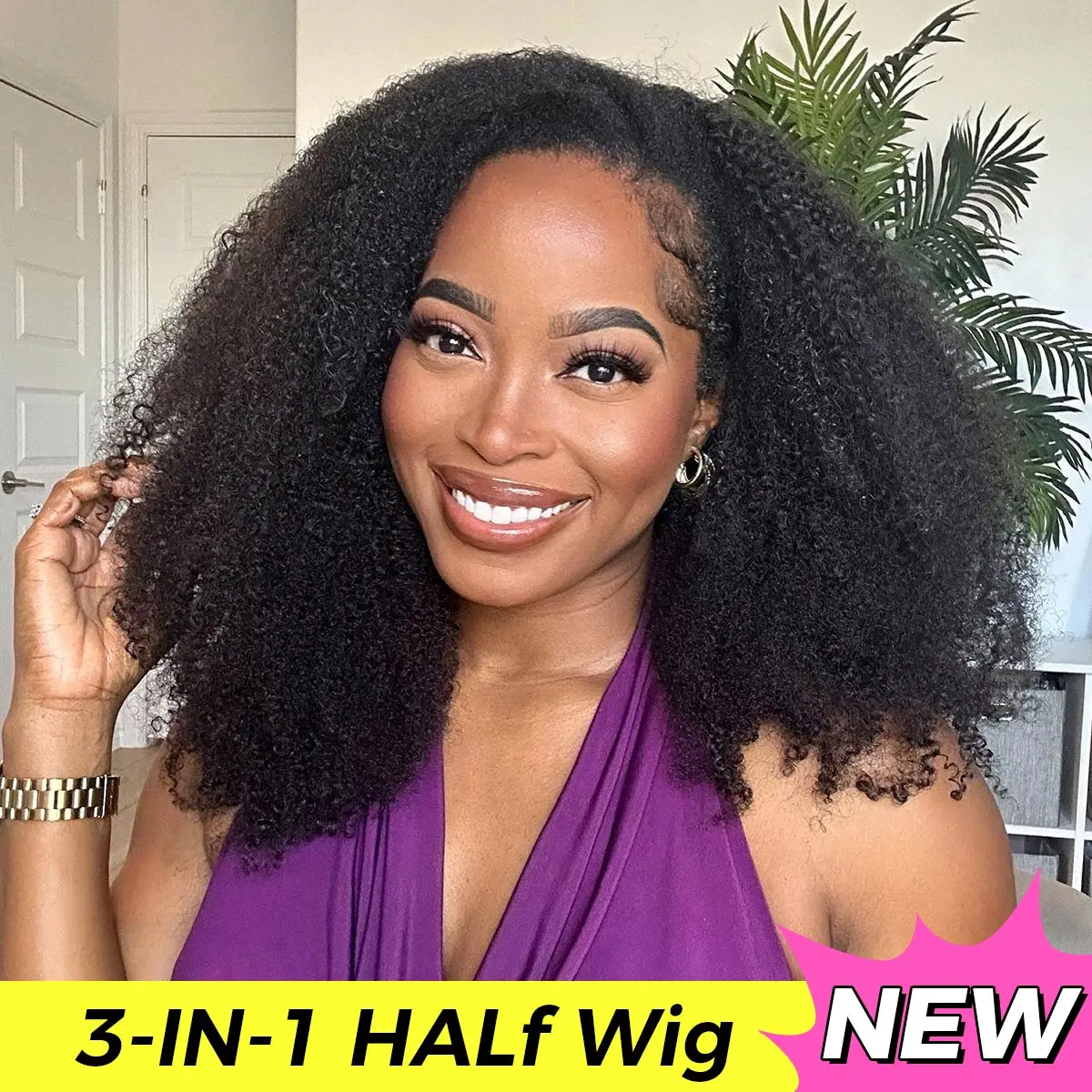 [3 In 1 Half Wig] OQ HAIR Afro Curly Wear Go Glueless Half Wig 180% 250% Density Upgrade With Drawstring Cap Invisible Hairline Human Hair Wigs Beginner Friendly #SummerVibes