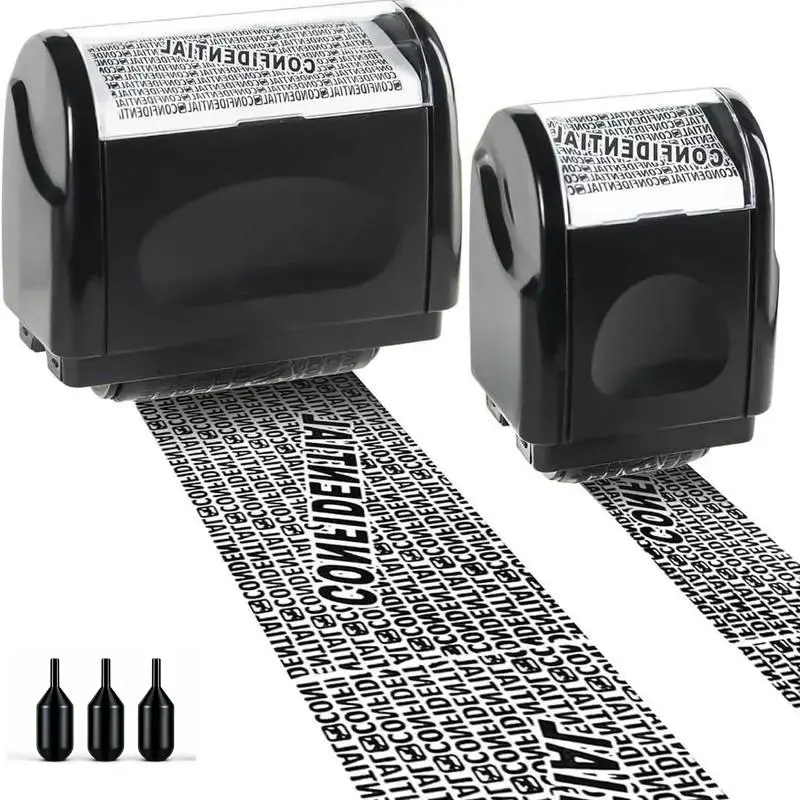 Privacy Security Roller Stamp, Identity Theft Protection Stamp, 5-Piece Set with 2 Pre-Inked Rollers & 3 Refills, 2 Sizes, Shipping Label Blocker for Hiding Personal Data, Addresses & Sensitive Information on Packages, Mail, Bills & Envelopes