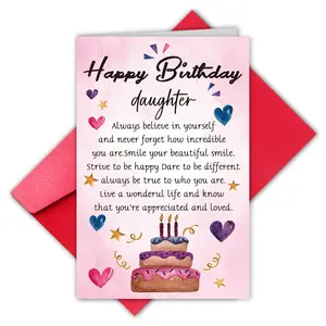 1pc Happy Birthday Card for Daughter, Positive Message Princess Theme Birthday Greeting Card with Envelope, Festive Holiday Card, Perfect Gift for Her, Unique Artwork
