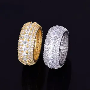 [ICE HUE] Unisex 18K Gold Vacuum Plated Copper Artificial Zircon Ring - 5A+ Sri Lanka Zircon Accents, 5-Row Pseudo-Rotatable, Miami-Italy-Mexico & Micro Inspired Luxury Costume Jewelry for Daily Wear, Gift Idea