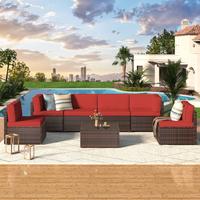 Brown Rattan and Red Cushions
