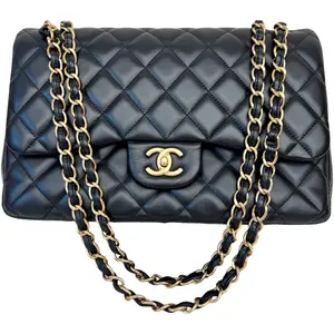 Pre-owned CHANEL LAMBSKIN Shoulder Bags JAMBO BLACK LEATHER CLASSIC FLAP BAG