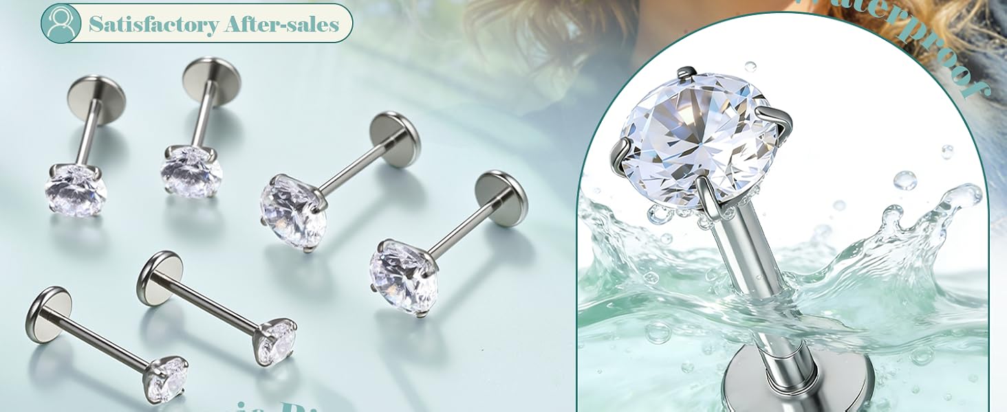 13Pcs 20G/18G/16G Flat Back Earrings Stud 316L Surgical Stainless Steel Threadless Push in Nose Stud Tragus Helix Lip Medusa Piercing Jewelry