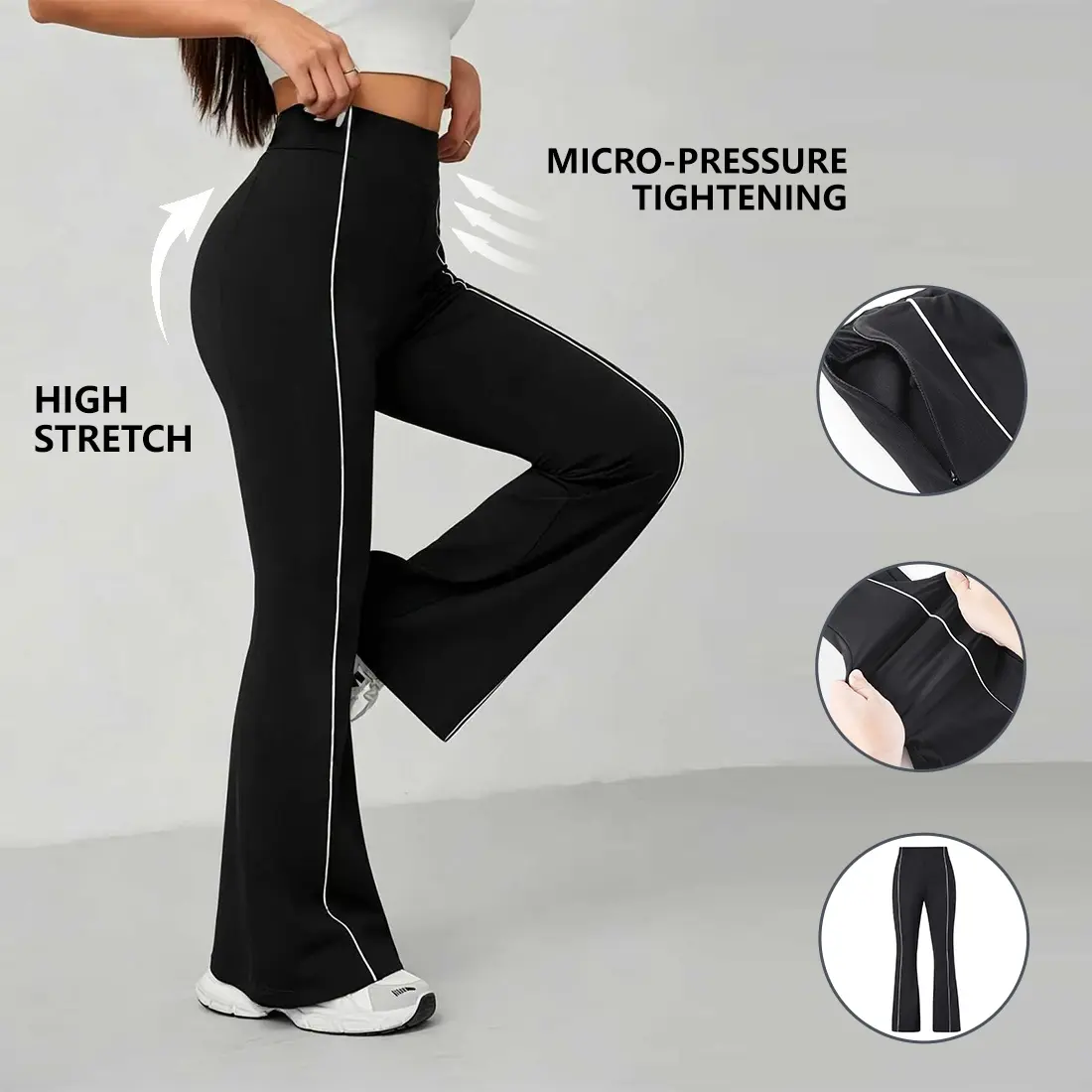 Women’s solid-color casual slim pants with a slight flare; breathable and lightweight; suitable for outdoor sports and yoga; casual sweatpants with a side zipper design and no pockets.