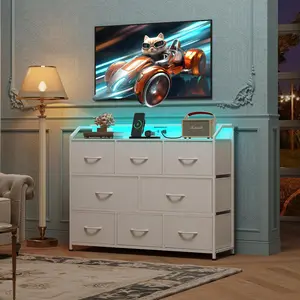 LED Entryway Storage Cabinet with Drawers, Slim Console Table with Power Outlet, Wide Fabric Drawer Organizer for Hallway, Living Room & Entryway #EntrywayFurniture