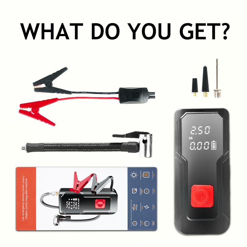 1pc 5-in-1 Jump Starter with Air Compressor Peak Power, 150PSI Digital Tire Inflator, ABS Material, USB Rechargeable, for Gas/Diesel Vehicles, Portable with LED Emergency Lighting, Auto Shut-Off, Tire Pressure Detection & Adjustment, Quick Charge