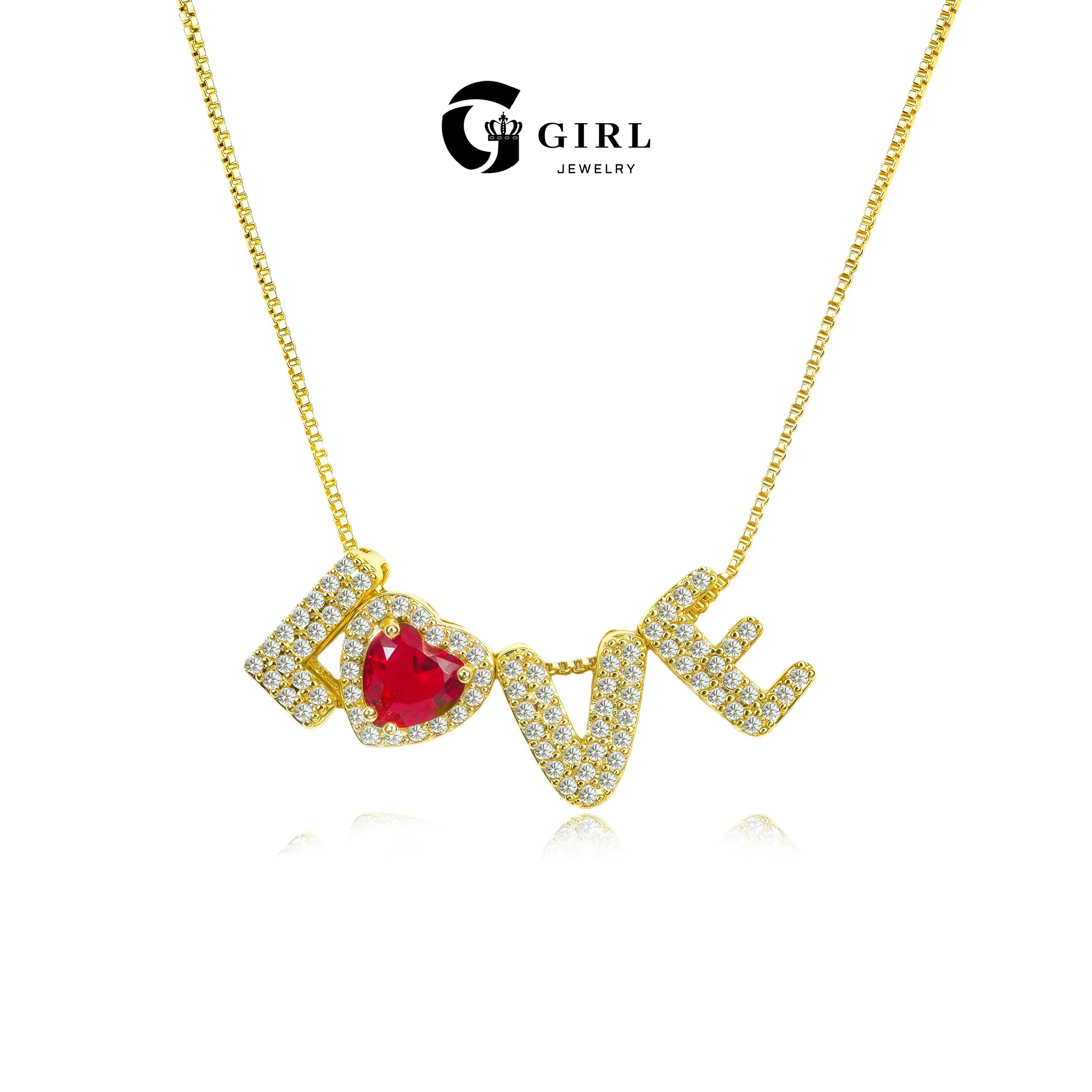 GGIRL GGDIY (LOVE) Letter Birthstone Necklace A sophisticated and elegant piece featuring a heart pendant adorned with letters Perfect for everyday wear or as a holiday gift