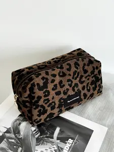 2 Pack Makeup Bag, Leopard Print & Solid Color, Large Capacity Makeup Organizer, Multi-Functional Travel Cosmetic Pouch for Women, Fashionable & Practical
