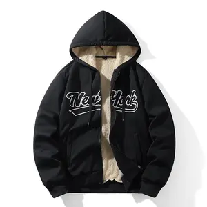 Men��s Printed Sherpa-Lined Hoodie Full-Zip Warm Fleece Jacket Casual Streetwear Sweatshirt for Winter Cold Weather