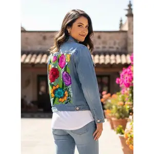 Denim Floral Embroidered Jacket