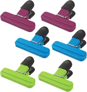 6 Pack Chip Bag Chips Food Clips with Heavy Duty Tight Seal Grip Plastic Bags Clips for Food Storage Assorted Colors Food Bag Clips Snack Clips Small Sizes Kitchen Clip for Coffee Snacks
