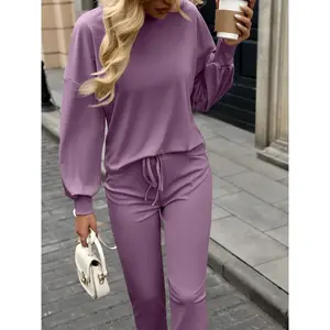 Two-piece women's overall version loose and comfortable turtleneck sweatshirt + same color wide-leg trousers turtleneck sweatshirt set, suitable for autumn and winter, suitable for casual commuter style, home comfort