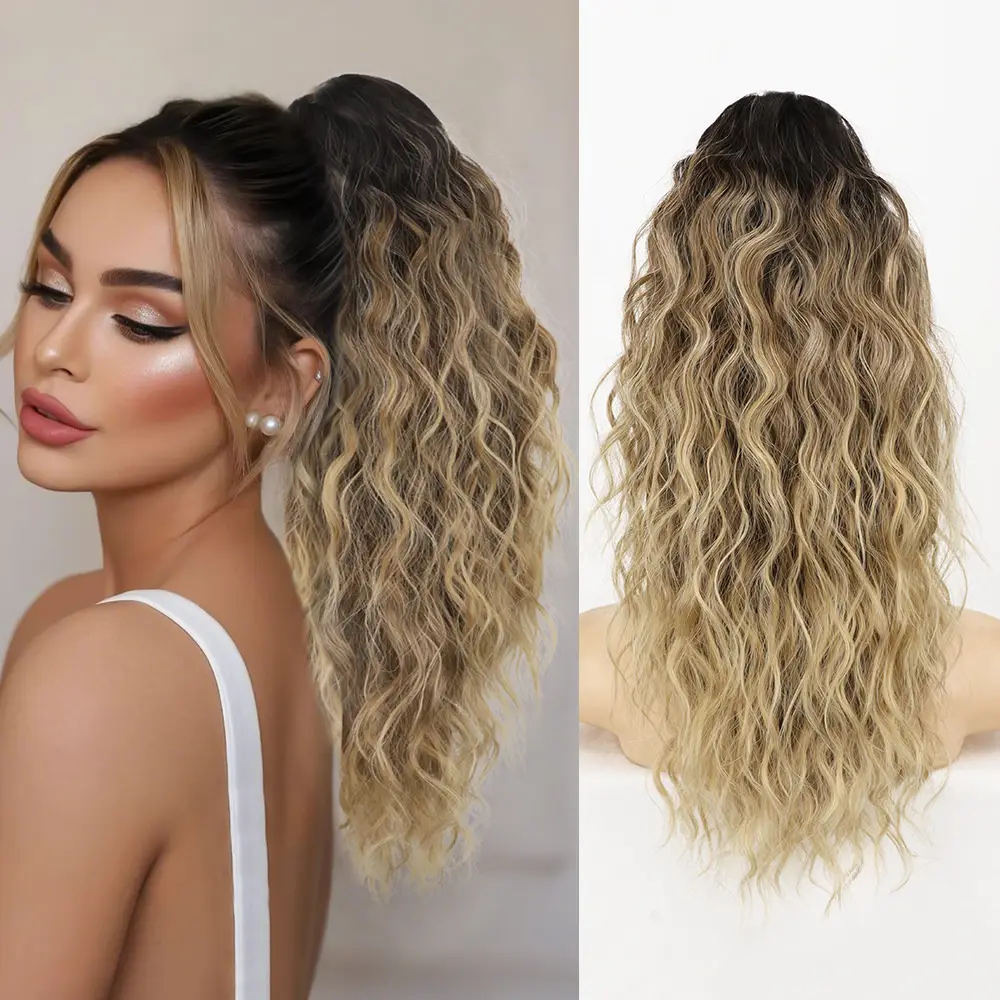 ORSUNCER Ponytail Extension 18" Curly Pony Tail Clip in Claw Short Ponytail Fluffy Natural Looking Synthetic Hairpiece for Women Easy To Go