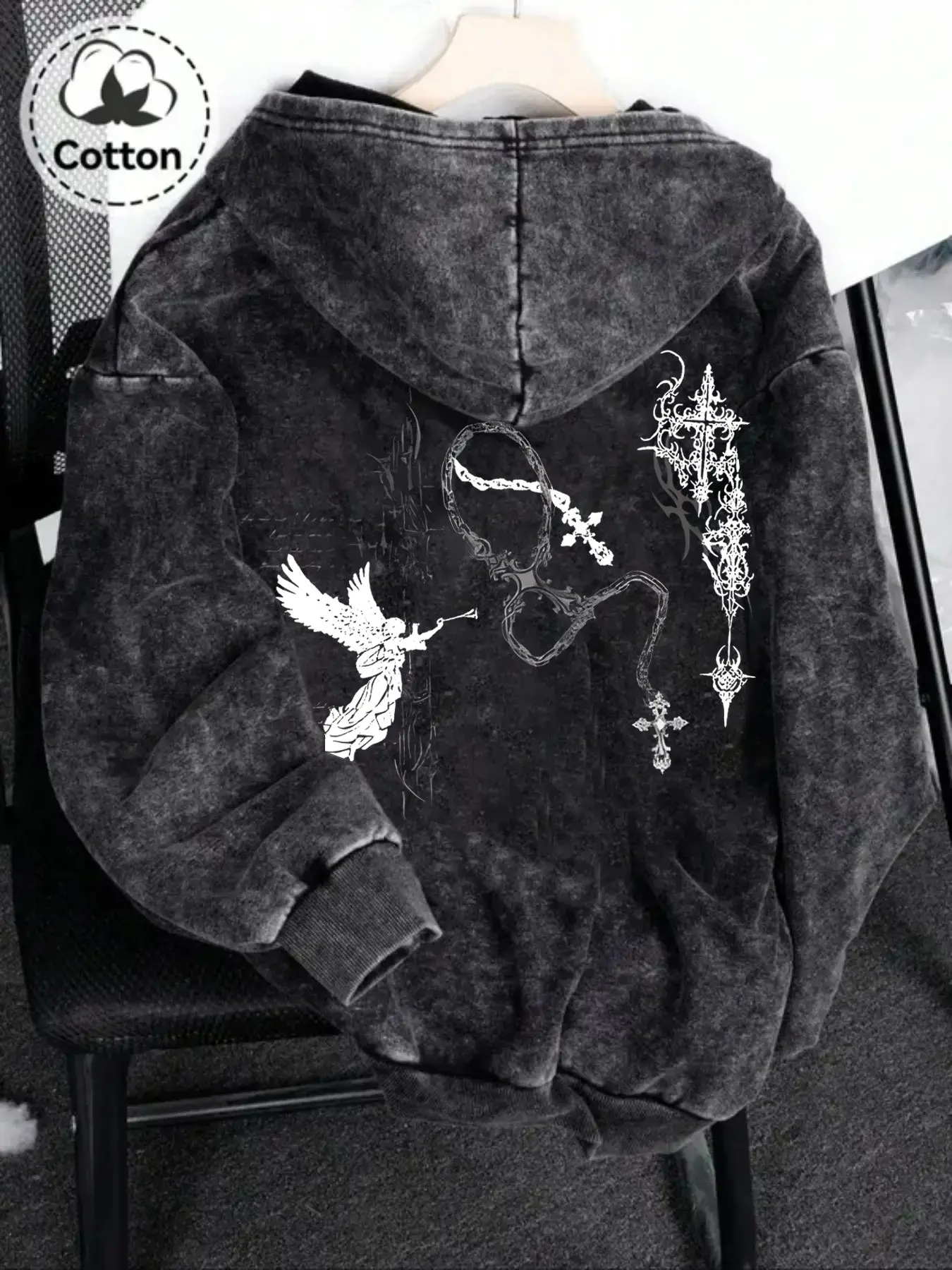 Y2K Cybercore Acid Wash Full Zip Hoodie for Men & Women | Gothic