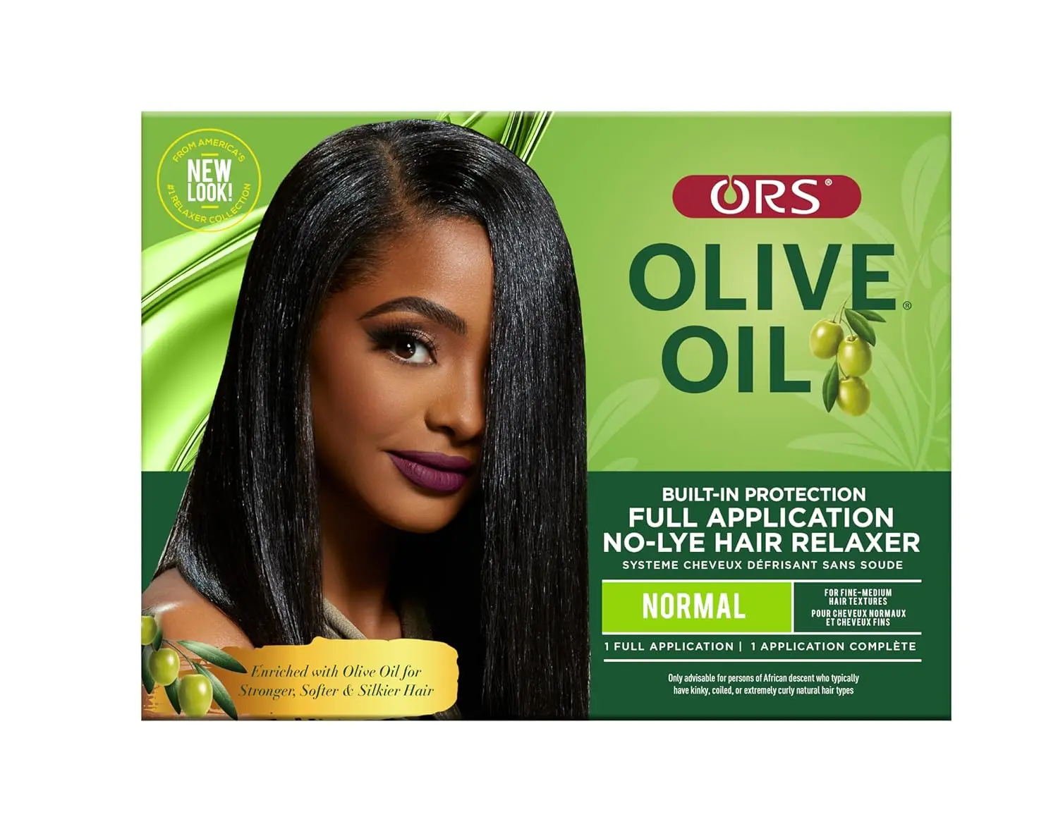 ORS Olive Oil No-Lye Hair Relaxer Kit - Haircare with Built-In Protection, Normal Strength, for Smooth, Anti-Frizz Hair, Lasting Moisture & Restore (1 Full Application), Blend, Silky, Lotion