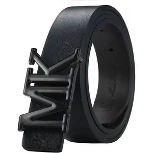 Mens Dress Leather Belt, 1.3'' Width Casual Black Belt for Men