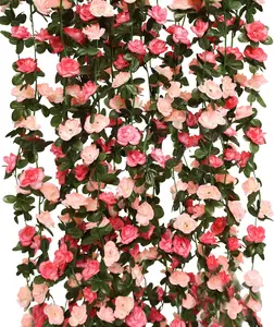 5Pcs Flower Garland,Fake Rose Vine Artificial Flowers Hanging,Rose Ivy Hanging Baskets Wedding Arch Garden Background Decor Decorative Fruit