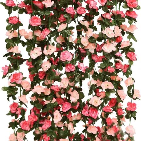 5Pcs Flower Garland,Fake Rose Vine Artificial Flowers Hanging,Rose Ivy Hanging Baskets Wedding Arch Garden Background Decor Decorative Fruit