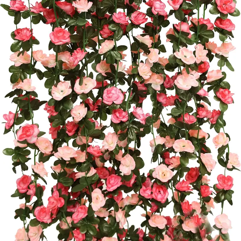 5Pcs Flower Garland,Fake Rose Vine Artificial Flowers Hanging,Rose Ivy Hanging Baskets Wedding Arch Garden Background Decor Decorative Fruit