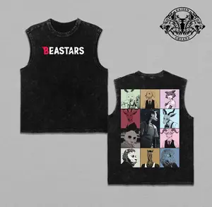 Beastars Anime Graphic Acid Wash T-Shirt Tank Top Legoshi Louis Vintage Oversized Streetwear Gym Pump Cover Men Women Y2K Grunge Aesthetic Manga Merch Kaisen Wear Cotton Tee