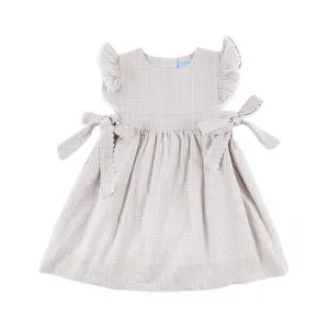 Khaki Gingham Avery Dress - Girls Outfit with Bows