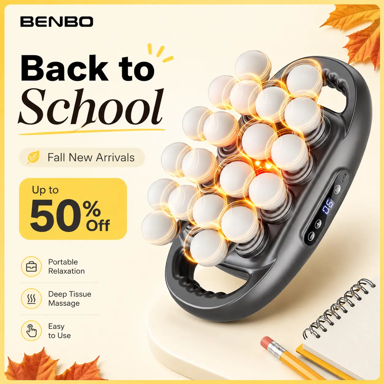 BENBO 20-Head Deep Tissue Massage Gun, Full Body Electric Massager with 9 Modes & 30 Intensity Levels, Large-Area Muscle Massager for Back, Waist, Legs, Thighs, Arms & Feet, Type-C Rechargeable #TikTokShopBackToSchool