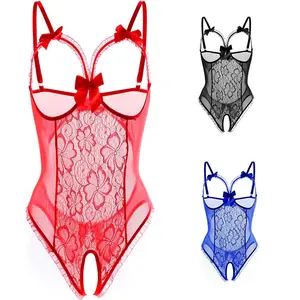 Lace Floral Teddy lingerie, One piece hollow Nightwear, Stretchy Elastic Lace Bodysuit Nightie Womenswear