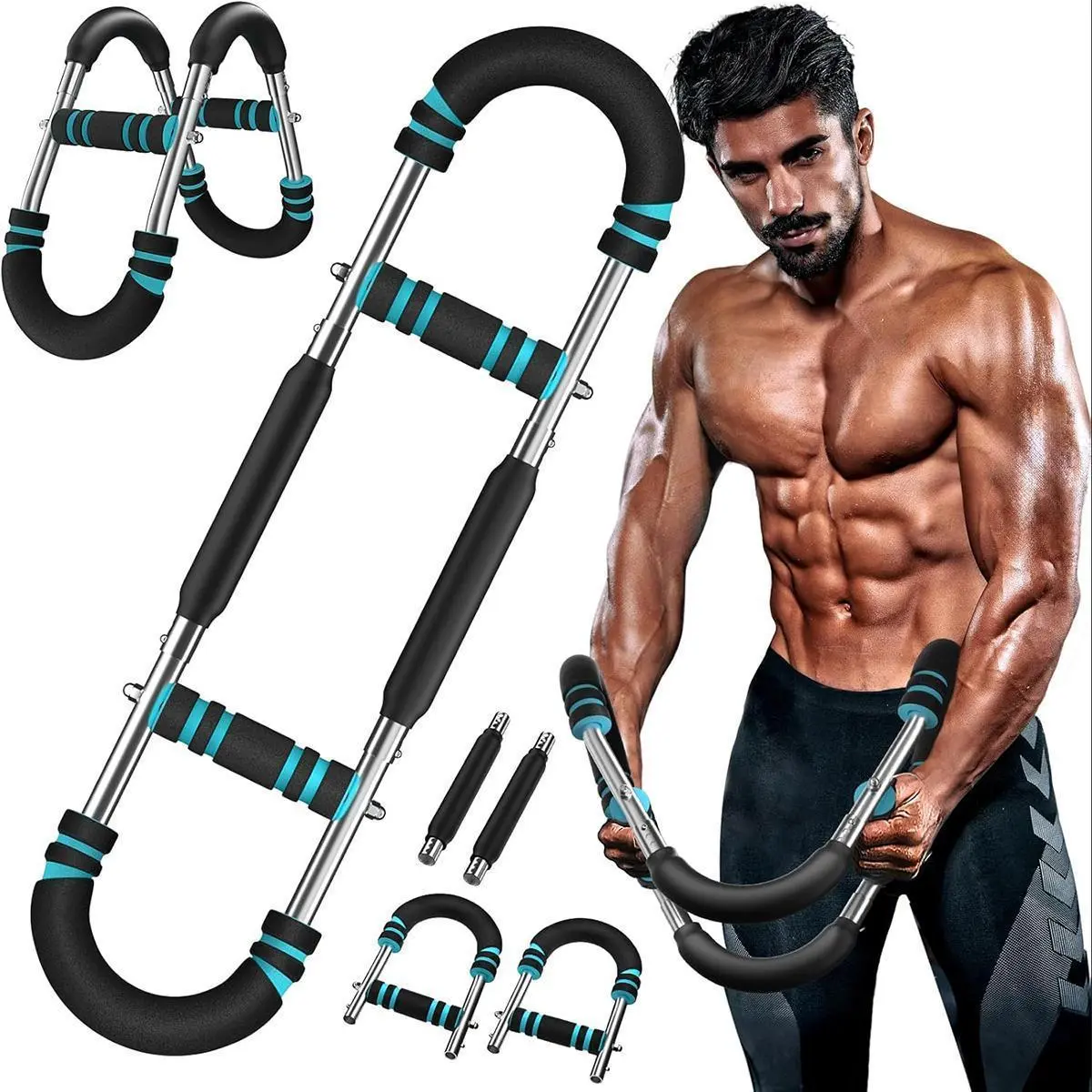 60-100lb Adjustable Power Twister Bar, Portable Upperbody Workout Strength Trainer, Detachable-Arm Machine, 2-Spring Black Car Interior Decoration for Fitness Enthusiasts