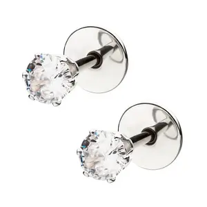 ComfyEarrings Crystal Clear CZ Prong Earrings – Hypoallergenic Flat-Backs for Sensitive Ears, 316L Surgical-Grade Stainless Steel