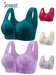 Women's Bra Set, Front Buckle Design, Backless, Adjustable Straps, Breathable, Medium Comfortable Fit Everyday All-Day Wear, Multiple Sizes Available, Chic Fashion Lace Gathered Style, Lingerie