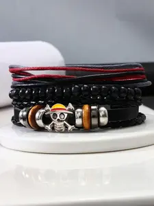 Men's Fashion Skull Charm Bracelet Set, 3pcs Handmade Beaded Adjustable Bracelet, Bracelets Stack, Casual Holiday Party Jewelry Accessories, Daily Clothing Decoration