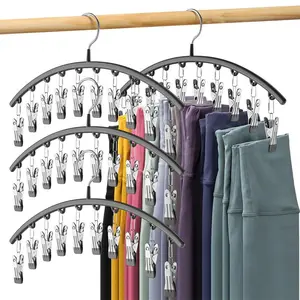 Clothes Hanger with Clips, 2 Counts Multi-functional Windproof Clothes Hanger, Windproof Drying Hanger, Clothes Storage Rack for Skirts, Shorts, Jeans, Scarves and More, Organiser, Multifunctional Clothes Hanger