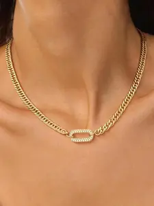 Tewiky Choker Cuban Link Chain Necklace with Zircon Clasp for Men Women，Trendy Cuban Necklace For Women Gift 16 Inch Back To School Adjustable Choker