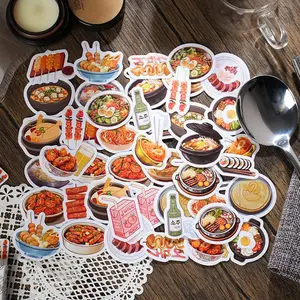 Korean Cuisine Series Stickers Box Set, 46 Sheets Per Box, Adhesive Stickers, Decorative Seals for Journals & Water Bottles, Multi-Scene Use