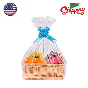 15 Pack Large Clear Cellophane Gift Bags for Baskets (24"x30")