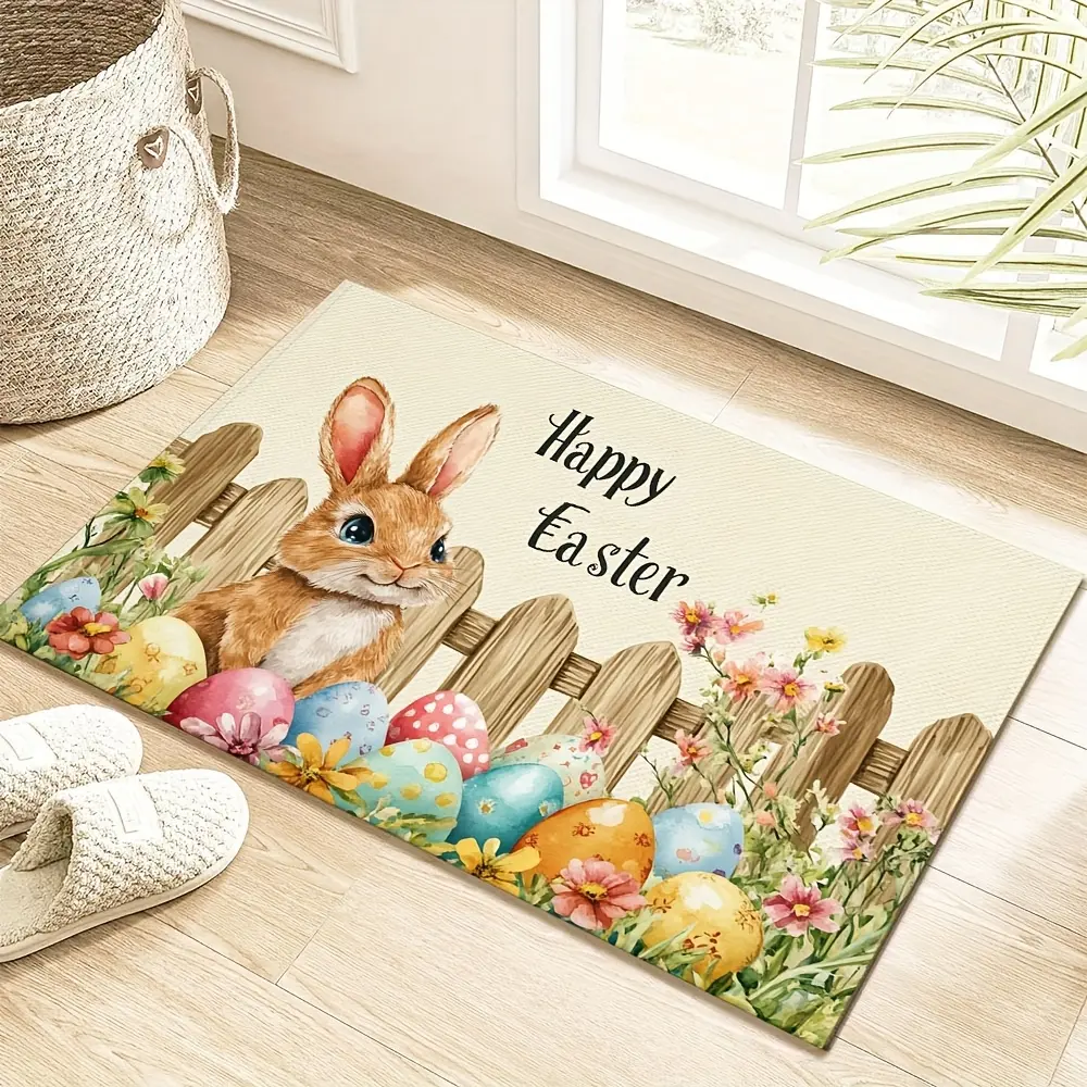 Easter Bunny Welcome Mat Non Slip Machine Washable Spring Decor Floral Design Cute Rug for Kitchen Entryway Bedroom Home Decor Gift Indoor Outdoor Floor Mat