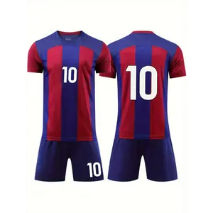 23-24 Barcelona Home No. 10 2pcs Youngsters's Football Suit Sports Shorts No. 10 Blue and Red Striped Boy  Soccer Jerseys Sporty Style Clothes Athletic Wear Training Shirt