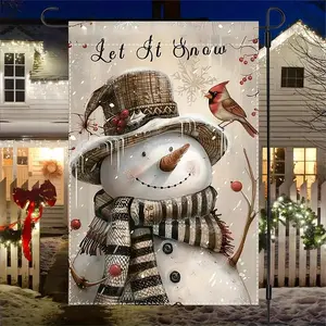 Double-Sided Snowman Garden Flag 12x18 Inch, Durable Polyester with Fade Resistant, Festive Outdoor Lawn Yard Decor for Winter Christmas Holiday, Cute Plaid Scarf Design Snowman Lover Gift