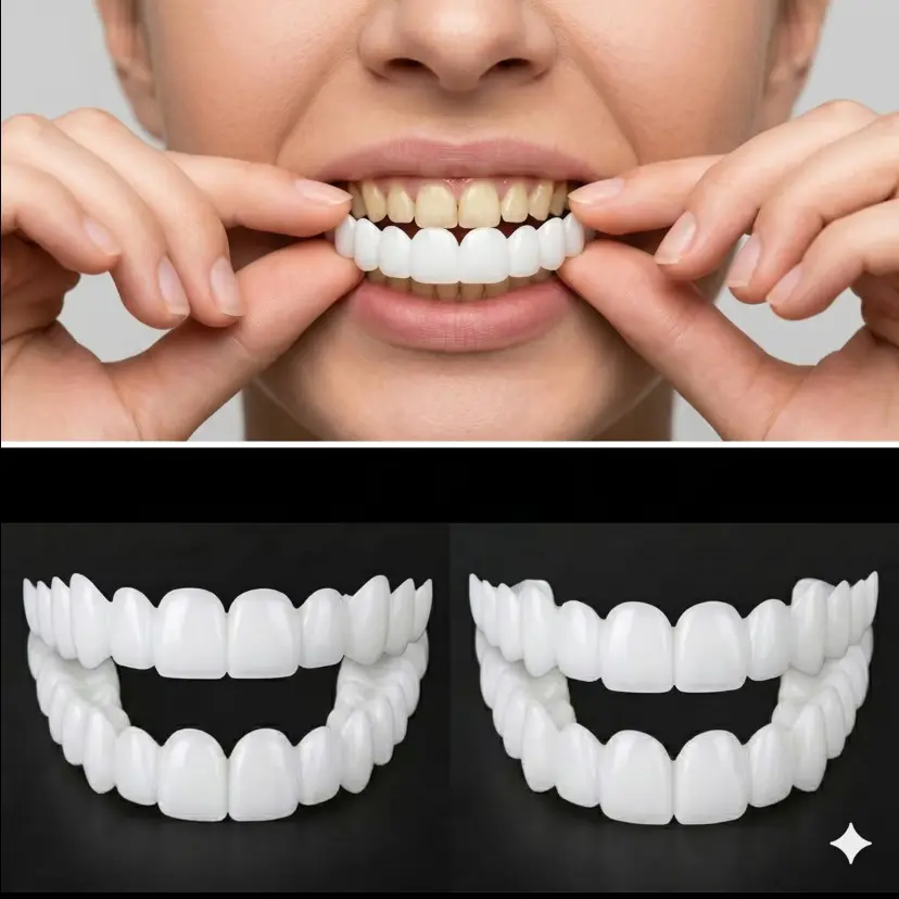 3-Pack Adult Moldable Dental Veneers, 1-Minute Soft Silicone Oral Care Accessories, Ammonia-Free, Degradable, Teeth Whitening, Gaps & Stains Coverage, Smile Correction, 24-Month Use