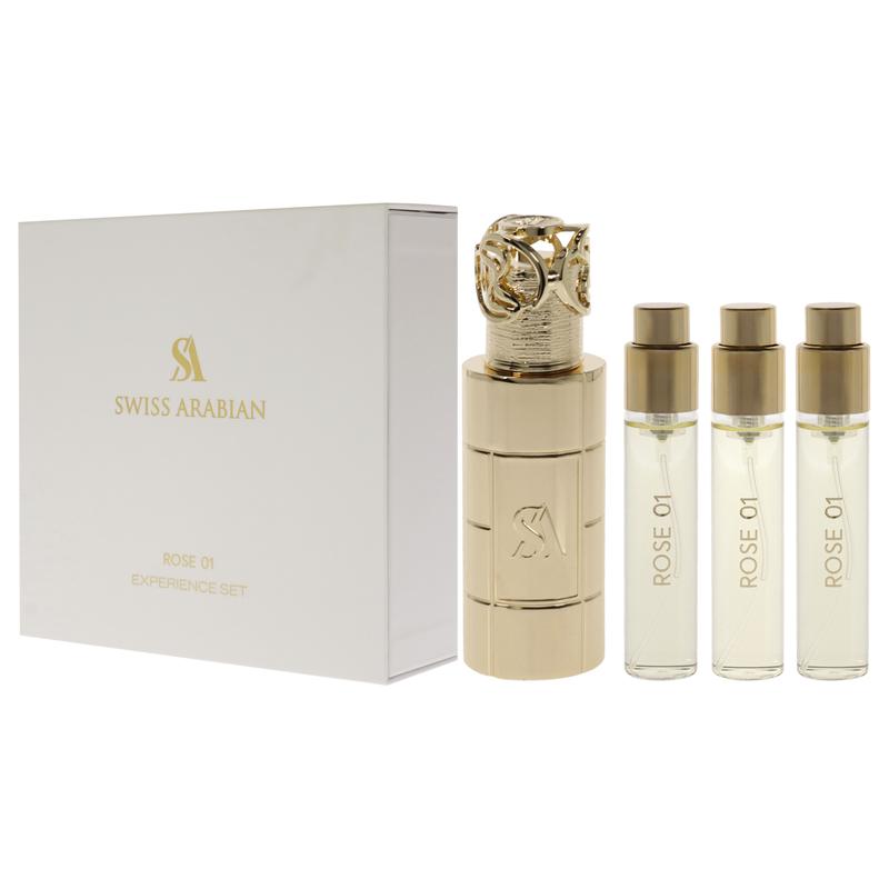 Rose 01 by Swiss Arabian for Unisex - 4 Pc Mini Gift Set 3 x 10ml Perfume Spray, 1 Metal Case