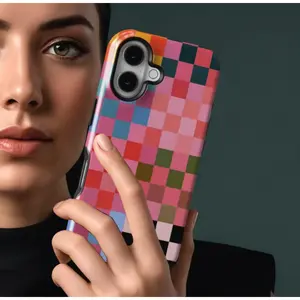 Stylish Colorful Plaid Phone Case for iPhone 17, 17 Pro, 16 Pro Max, 15 Plus, 13, 11, 12, XS, 8 Plus & 7 - Glossy 2-in-1 Design, Phone Cover Cute, Cute Phone Accessories, Rectangle Phone Case, Animal Phone Case, Durable Material, Sleek Finish, Fashion Lov
