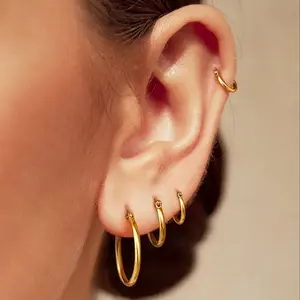 14K Gold Hoops Set | Waterproof & Anti-Tarnish Surgical Steel Earrings | 10mm-20mm Small Hoops for Ear Stacking | Hypoallergenic Jewelry