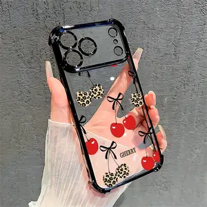 Cherries Four Corner Airbag Anti-Collision Electroplated Soft&Flexible TPU Silicone Phone Case For iPhone 17 Pro Max AIR 16 15 14 13 12 11 Plus XSMAX Cases Durable|Shockproof|Full Camera Protection|Gift For Men Women