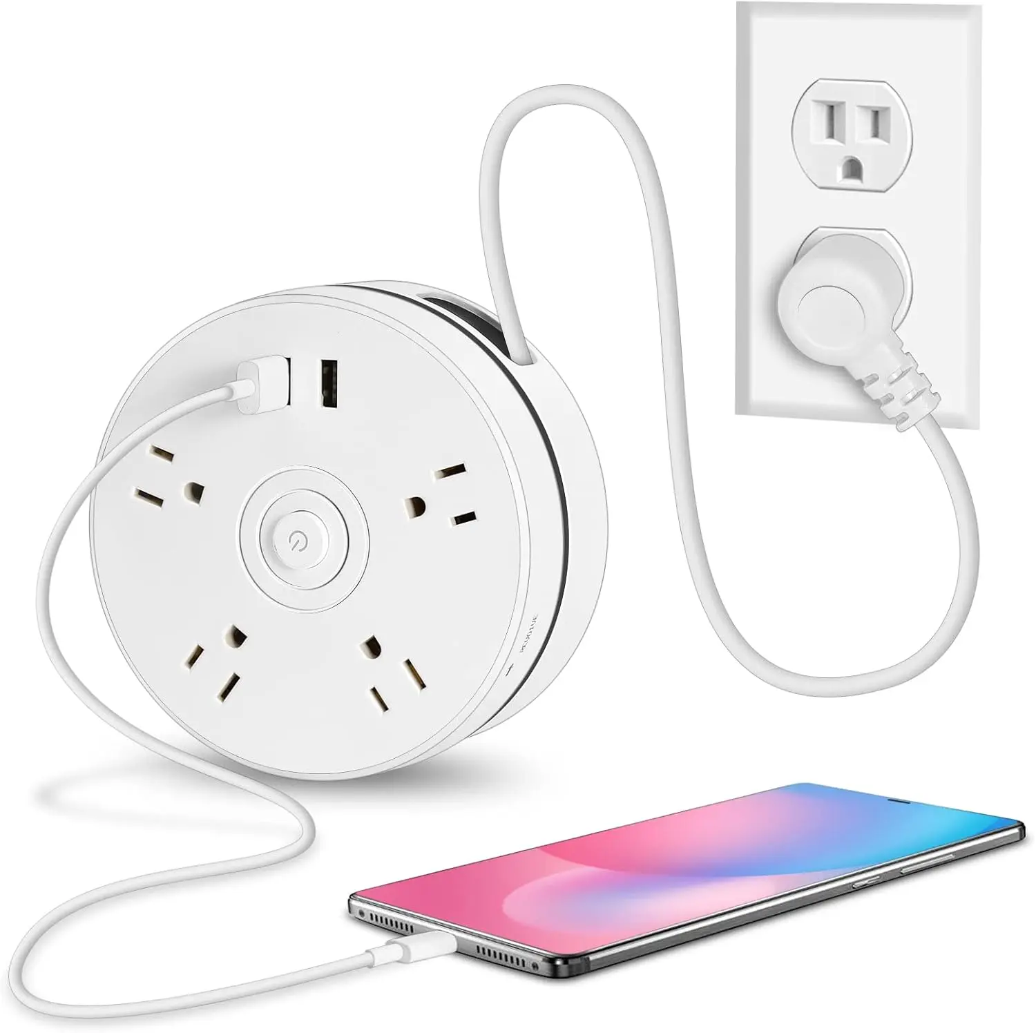 6 FT Braided Surge Protector Power Strip with Flat US Plug - 4 Wide Outlets, 2 USB Slots, Mountable Multi-Plug Charging Station for Home Office, 4 Widely Outlets